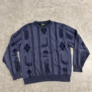 Vintage 90s Fairway Sport Golf Knit‎ Sweater Golf Club Pattern Size XL